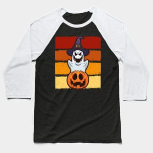 Ghost with Witch Hat Jack O Lantern Pumpkin Halloween Baseball T-Shirt